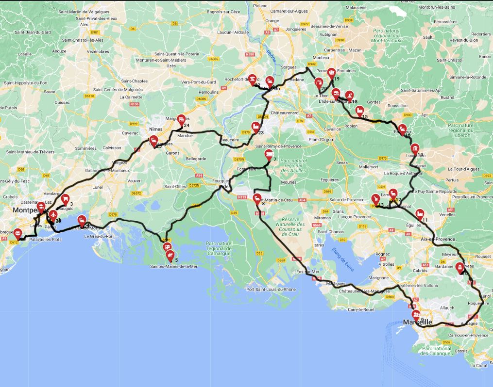 Map for Montpellier Round Trip - Chteaux  Charms
